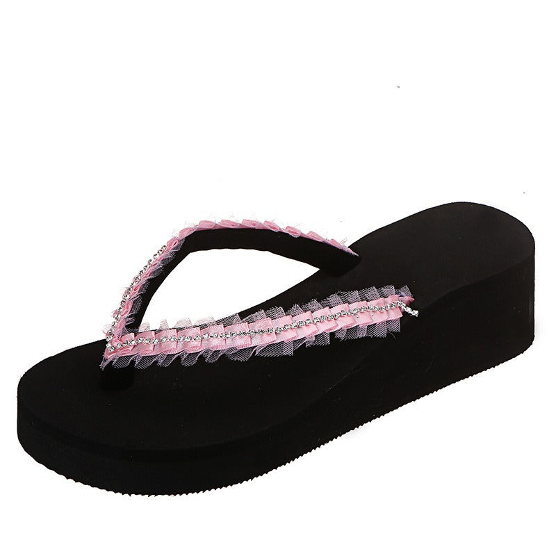 Exportplus size rhinestone flip-flops sandals summernew arrivalfashionplatform shoesthick soleflatscasual flip-flops