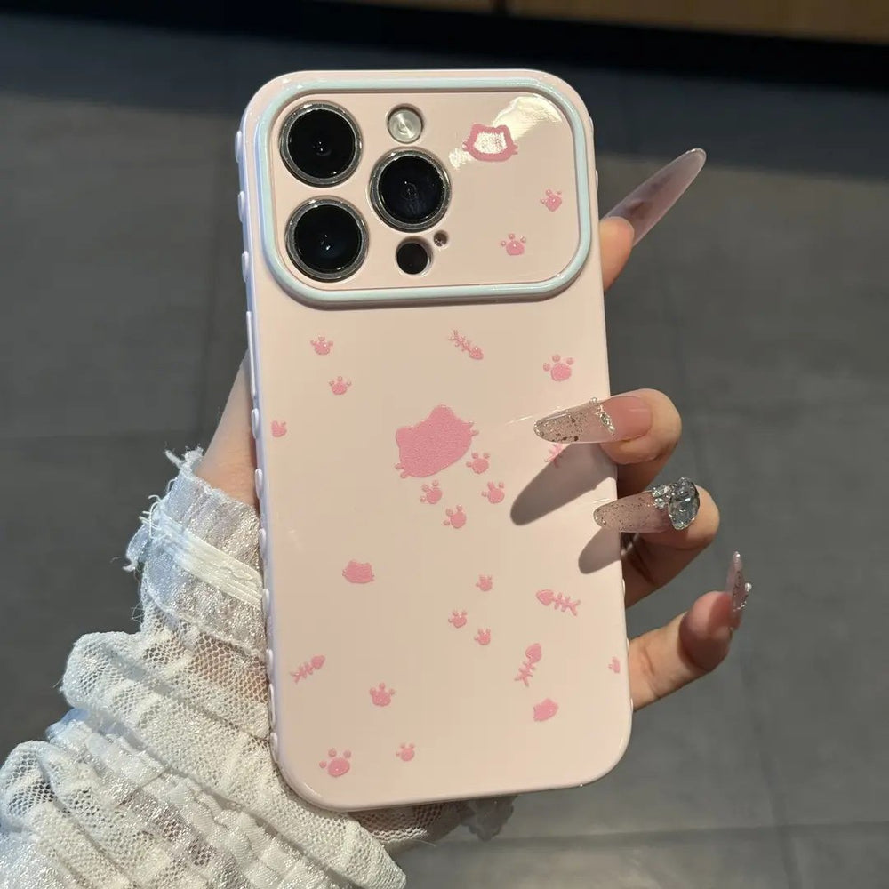 Color-blocked, minimalist cat paw print scattered with fishbone design, suitable for apple iphone 17, fresh phone case, iphone 18 soft case, iphone 16