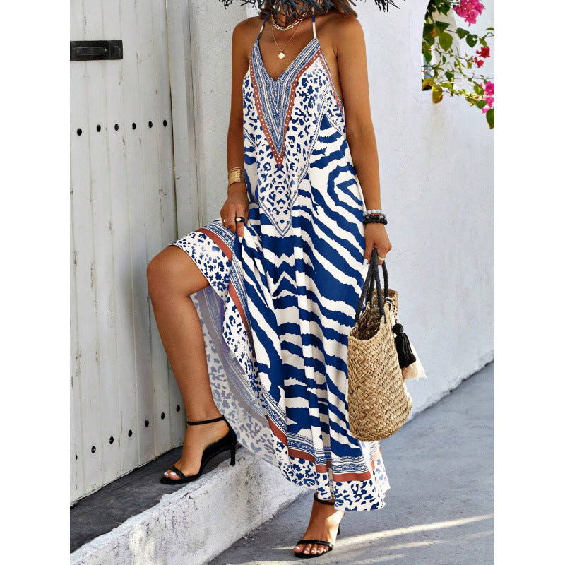 Real shot of fashionexport cross-border 1688 foreign order  animal printing backless halter fashiondress