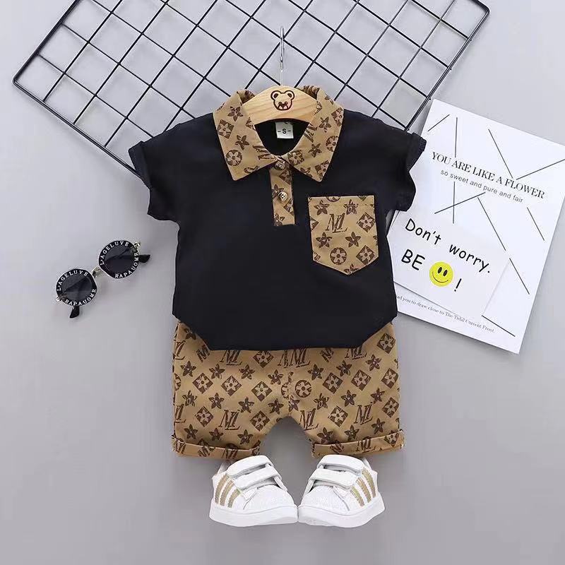 Boys' casual korean style short-sleeve polo shirt & shorts set - kids' lapel short-sleeve top + shorts two-piece outfit - wholesale children's clothing for cross-border e-commerce