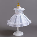 European and american new style airplane sleeve children's formal dress lace princess dress baby girl first birthday dress flower girl