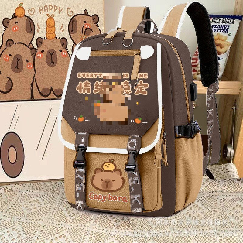 Primary school students' new Kapibara schoolbag boys and girls lightweight cartoon capybara large-capacity spine protection children's backpack