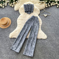 Lightly mature elegant style tube top vest high waistloose pantstwo-piece set women's summer ripped distressed pantsslimming looksuit