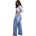 European and american style women's casual straight-leg denim overalls -  cross-border women's streetwear multi-pocket denim jumpsuit