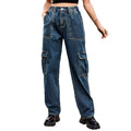 American retro european and american cross-border  new washed semi-elastic design stylish denim workwear casual pants for women
