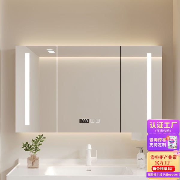 Solid wood smart bathroom mirror cabinet toilet wall-mounted rack toilet storage cabinet cosmetic mirror with light