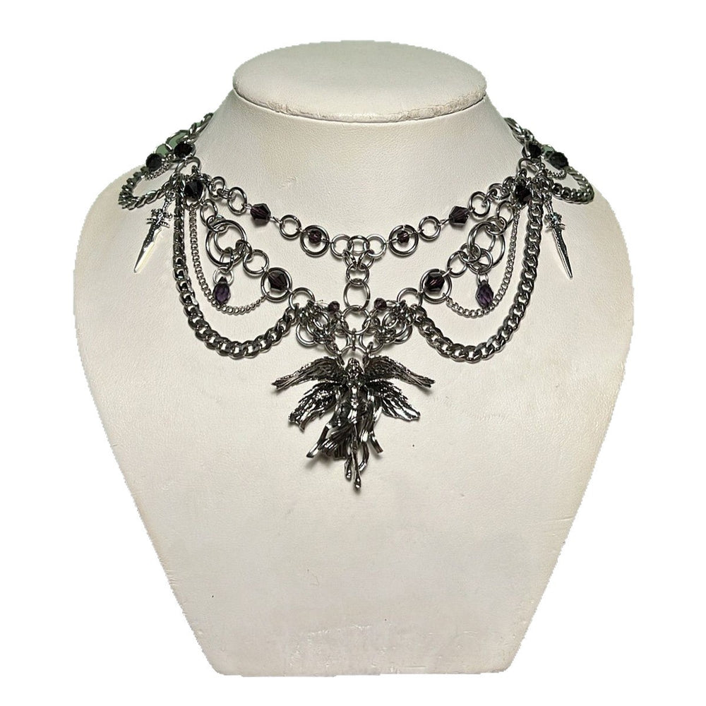 Halloween necklace wholesale: european and american new gothic style metal angel pendant, unique high-end multi-layer choker necklace for women