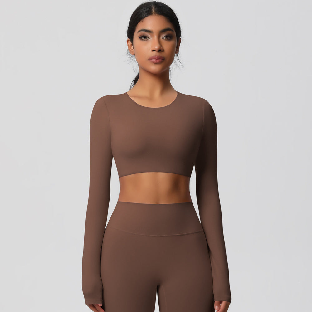 Naked feeling running long sleeves t-shirt women's tight brushed yoga tops quick-drying breathable sports fitness wear processing personalized