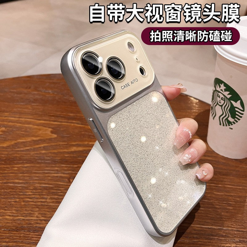 New large view summer glitter apple 17 pro max phone case iphone 16 silicone button anti-drop