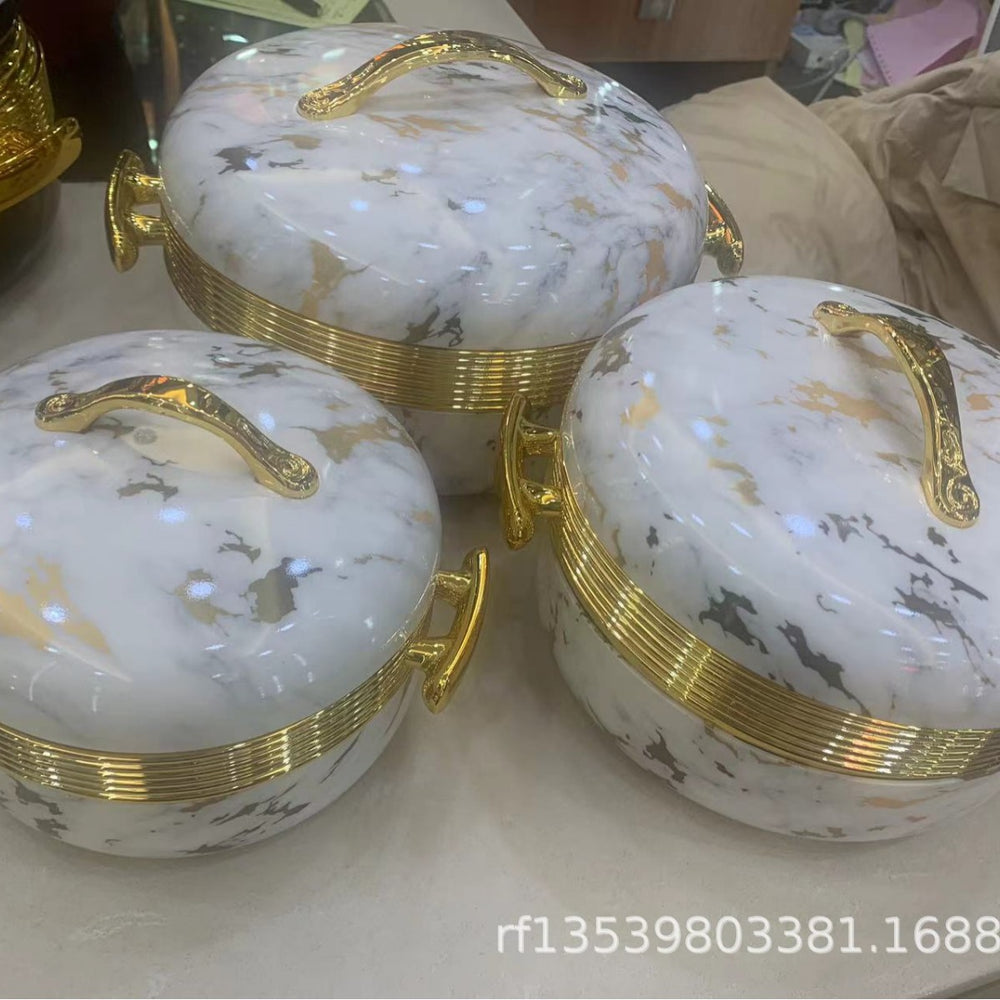 Food warmer container3pcs export cross-border gold handle round thermal insulation box 1-2-3.5l
