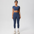 European and american nude feel compression quick-dry short sleeve yoga set outdoor casual training fitness apparel running sports set for women
