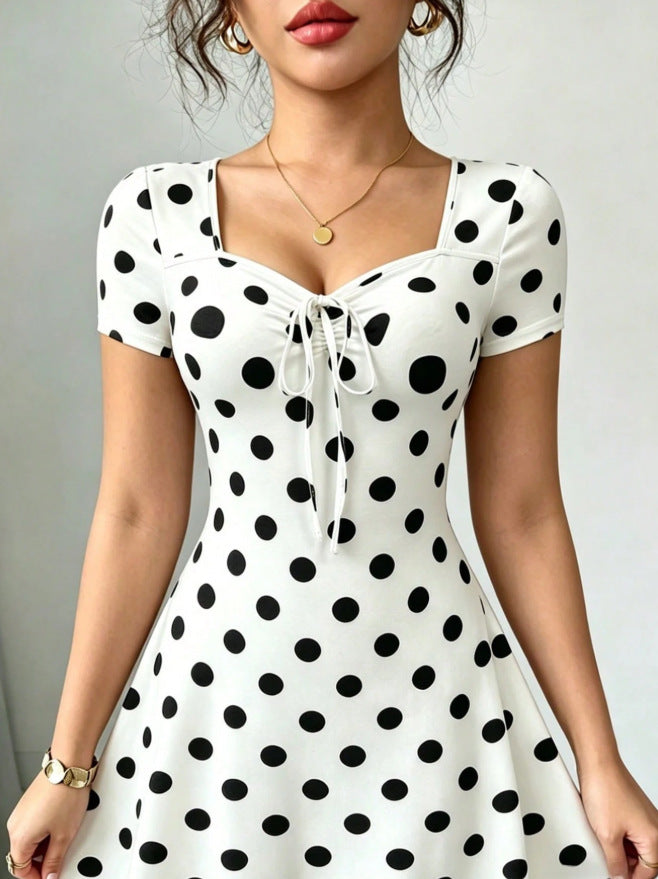 european and american polka dot french chic bodycon mini dress