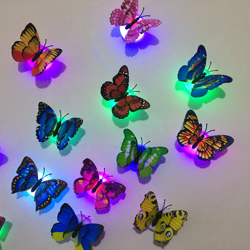 Colorful luminous butterfly LED night light flash simulation three-dimensional butterfly wall sticker creative gift decoration wholesale