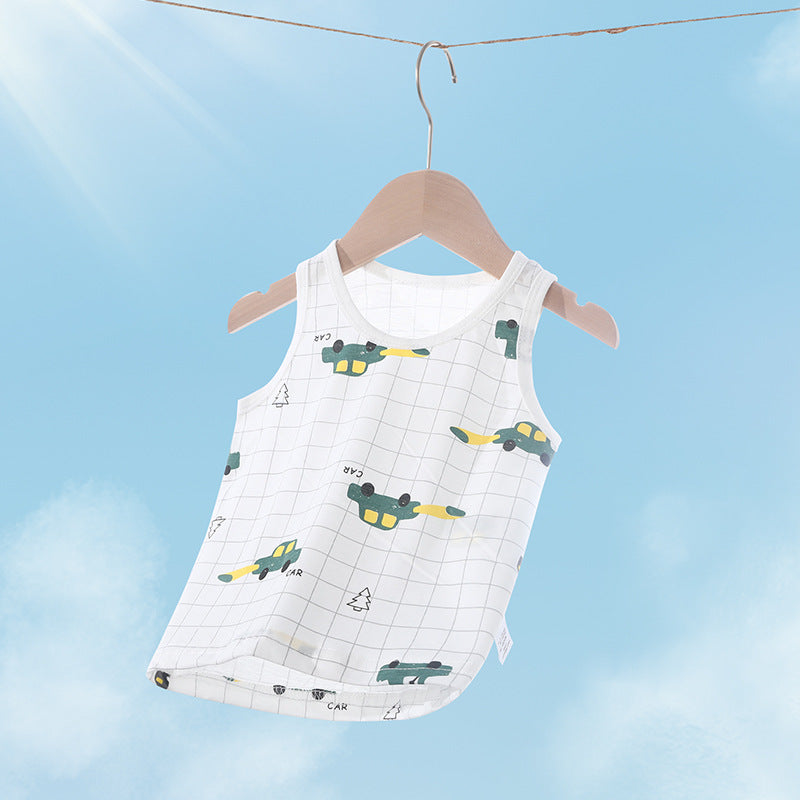 Baby vest baby summer thin pure cotton men's and women's topskids summer wear girl sling sleeveless belly protection bottom
