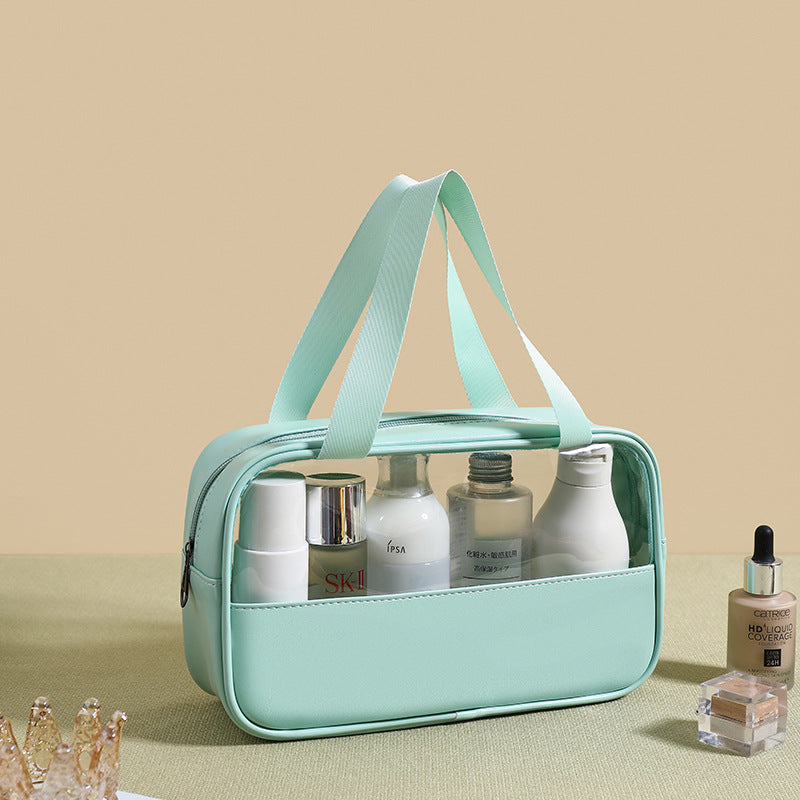 Splicing transparent cosmetic bag PVC bath toilet bag PU waterproof handbag large capacity travel portable storage bag