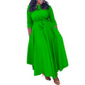 Q099 cross-border women's fashion:  autumn/winter new collection - elegant tie-waist african-style plus size midi dress for export