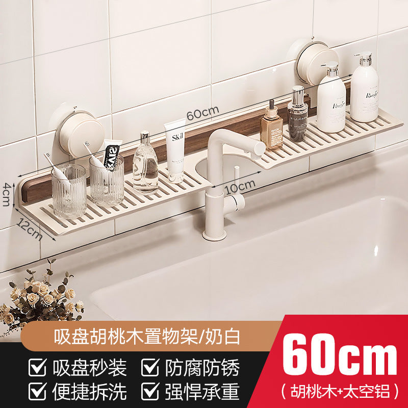 Walnut bathroom mirror front faucet storage rack suction cup no punch bathroom wash basin wall hanging storage rack