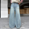 Girls' jeans - spring/autumn  new collection - stylish and relaxed fit straight leg jeans for older girls and teens - embroidered wide leg pants