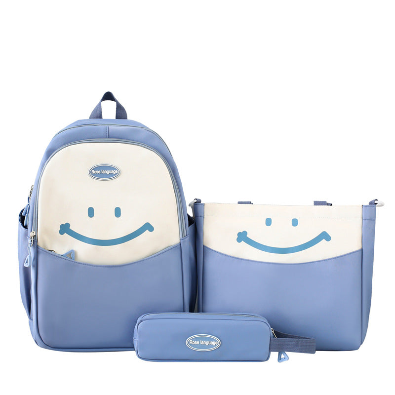 Cute smiley face, primary and secondary school student schoolbag, simple and fashionable, large-capacity backpack, small and fresh, going out travel backpack.