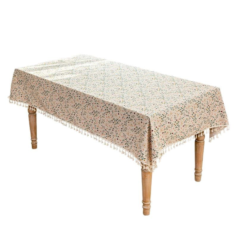 Small fresh tassel waterproof tablecloth imitation cotton and linen fabric printing coffee table cover towel dining table decoration square tablecloth free shipping