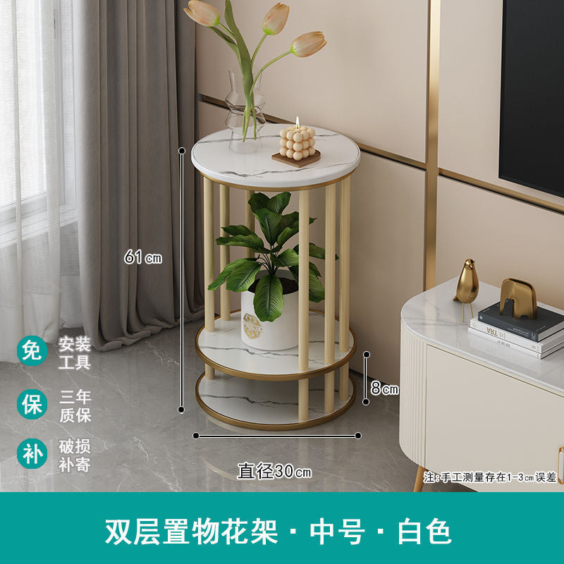 Italian light luxury slate pattern solid wood flower stand living room floor-standing balcony storage rack succulent flower pot bracket plant stand