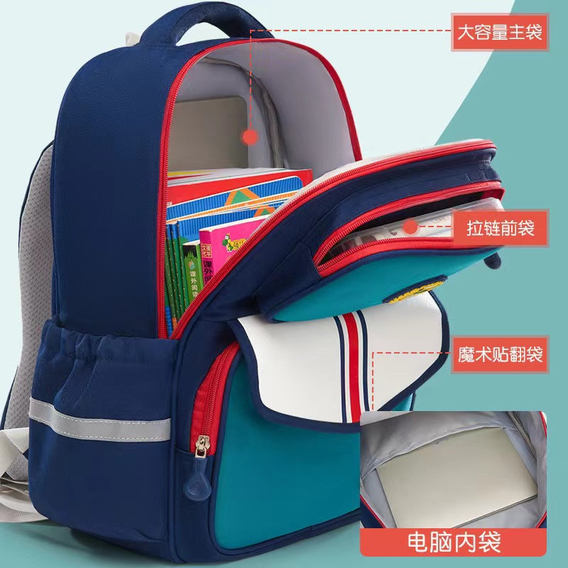 New arrival primary school students british style 1-6 grade stress relief spine protection lightweight large capacity school bag kids color matching backpack