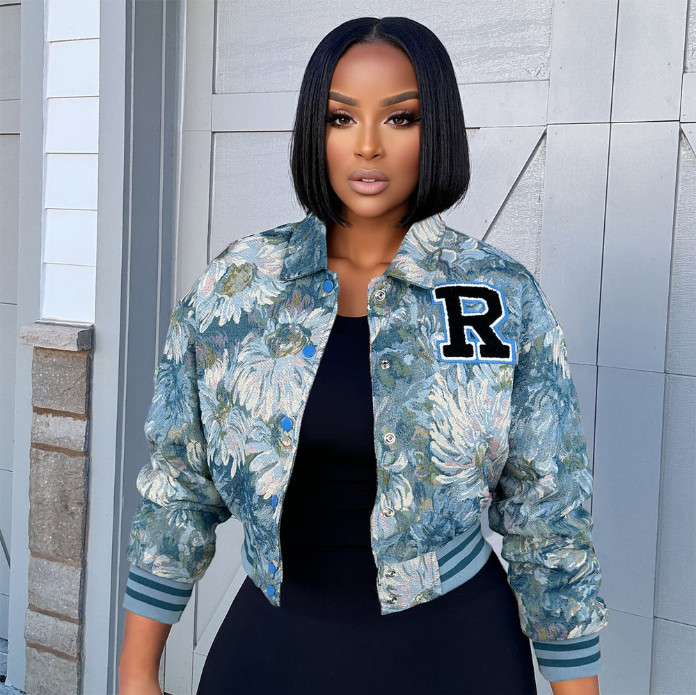 Women's retro print baseball jacket - new autumn/winter collection, loose fit, cropped outerwear, hot-selling cross-border export style