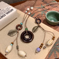 Beach vacation new chinoiserie zen ceramic pendant necklace women's bohemia ethnic style long accessories lanyard