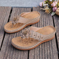 summer new european and american style floral wedge heel women's slippers, plus size comfortable flip-flops with rivet detail for export