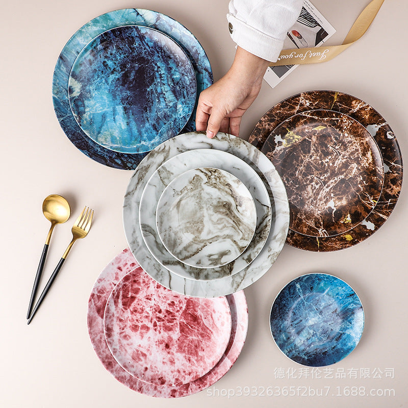 Ceramic marble pattern dinner plate - nordic theme restaurant western dinner plate - unique ceramic tableware - factory direct