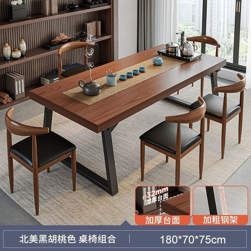 Solid wood color tea table and chair combination, one table and five chairs, tea table, new chinoiserie negotiation office large board tea table, coffee table