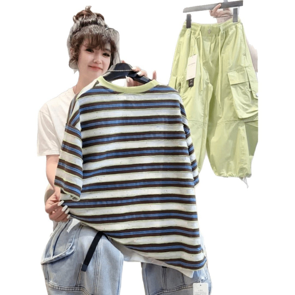 Kids'  summer new striped short-sleeve trendy t-shirt for boys and girls - summer sweat-absorbent and breathable top