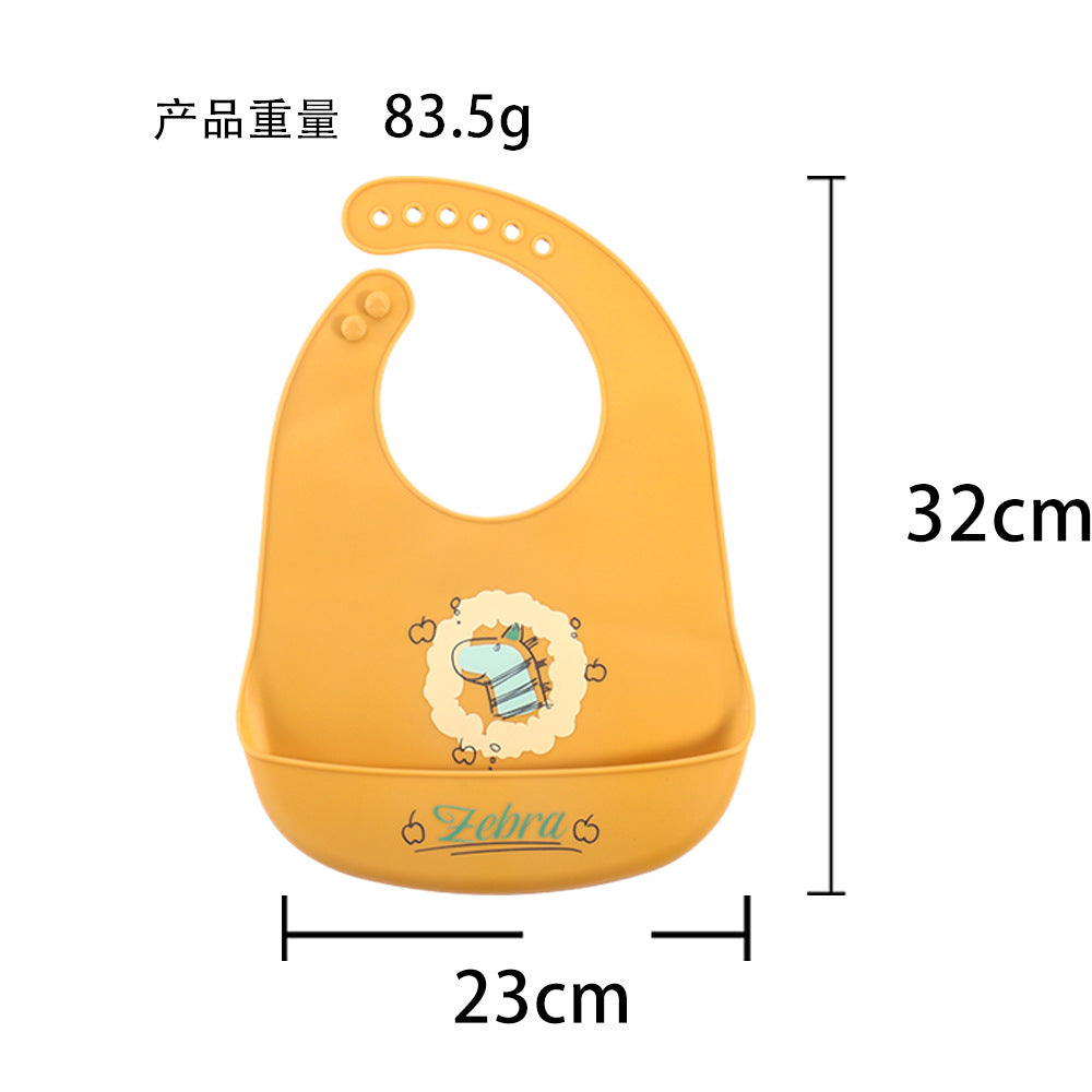 Children's silicone printed flat bib platinum silicon Baby feeding tableware set Anti-dirty saliva pocket