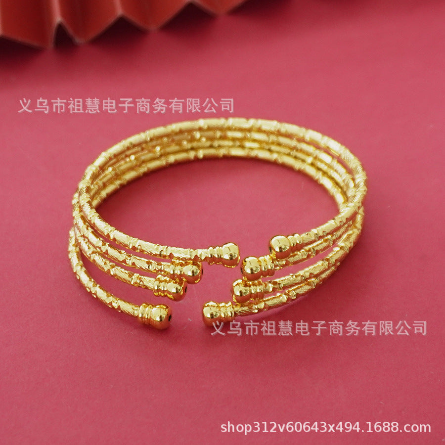 middle eastern women's minimalist gold-plated bangle retro fashion open bangle set, perfect for women's wedding accessories