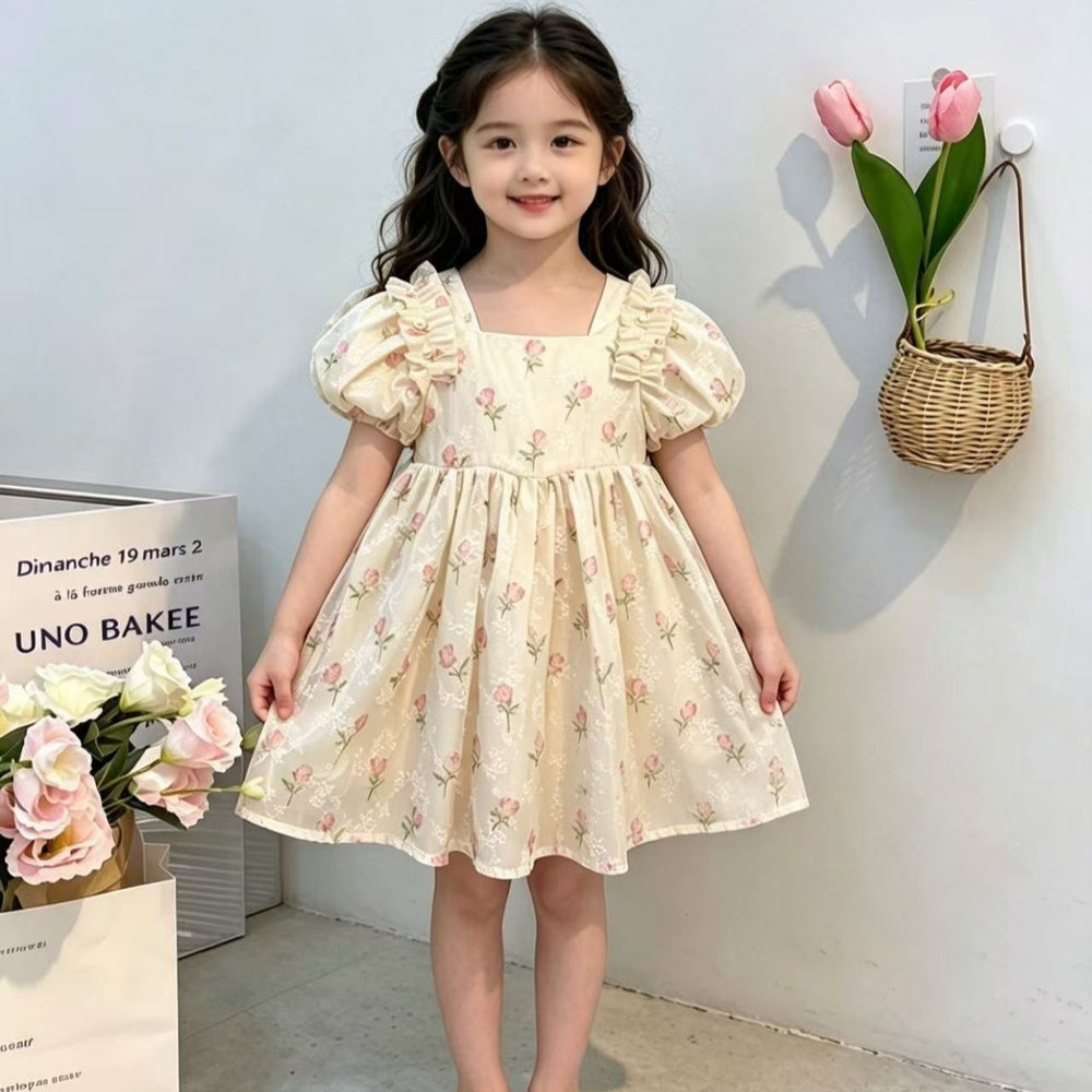 summer new arrival: baby girl's lace mesh floral dress with cute big bow - sweet and adorable princess dress