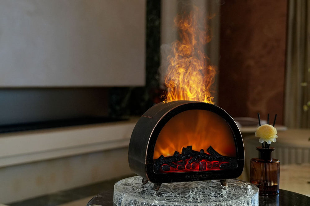 European and american retro copper fireplace aroma diffuser - cross-border bestseller, desktop fragrance machine, home use carousel colorful flame humidifier