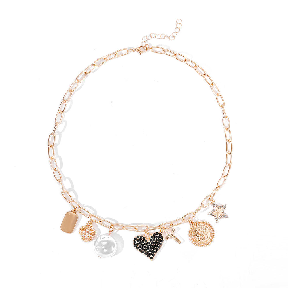 European and american cross-border women's heart necklace - trendy star & cross pendant - fashionable & versatile vacation style necklace