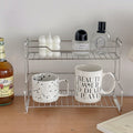 Multifunctional desktop vanity organizer - makeup storage, cup holder, tiered shelf, stainless steel storage rack