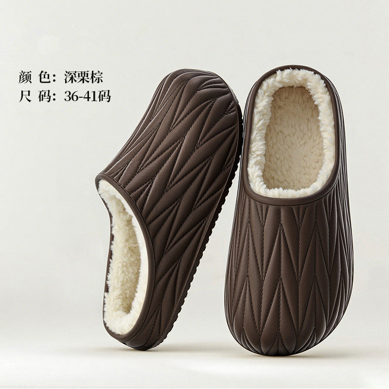 Waterproof cotton slippers for men, autumn and winter indoor couple, heattech waterproof non-slip home fleece-lined toe-cap half slippers for women