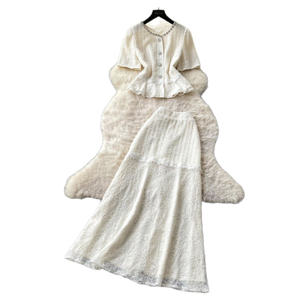 French romantic lace embroidery sequin two-piece set - women's summer commute slim-fit high-end elegant outfit