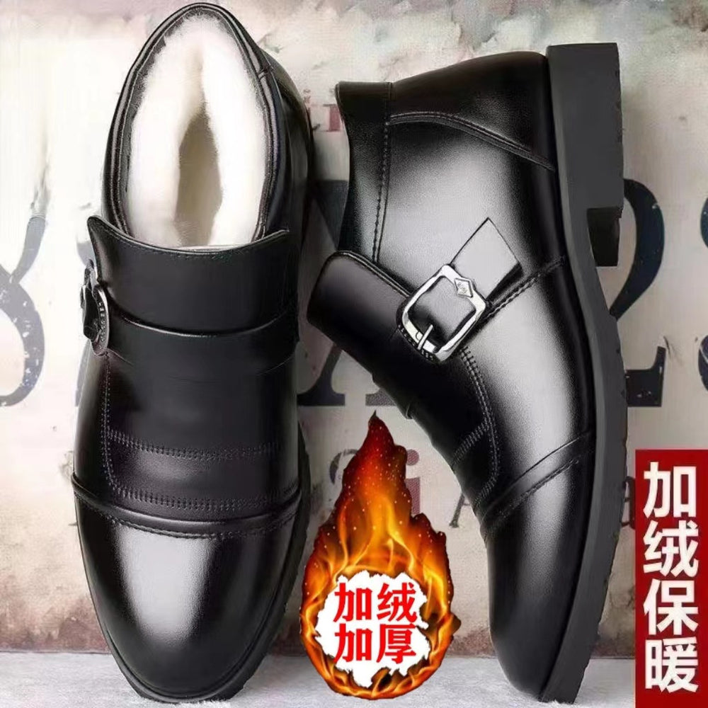 Men's winter warm cotton shoes - fleece lined, non-slip, casual high-top cotton shoes for men, elderly cotton shoes, men's leather cotton shoes for seniors