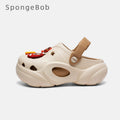 Spongebob squarepants thick sole stomp on shit feeling crocs women's summernew arrivaloutwearnon-slip deodorizing filtertoe heightening beach shoes