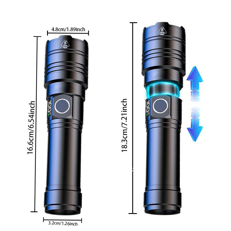 Cross-border hot-selling super long-range white laser flashlight, household outdoor charging portable digital display emergency led flashlight