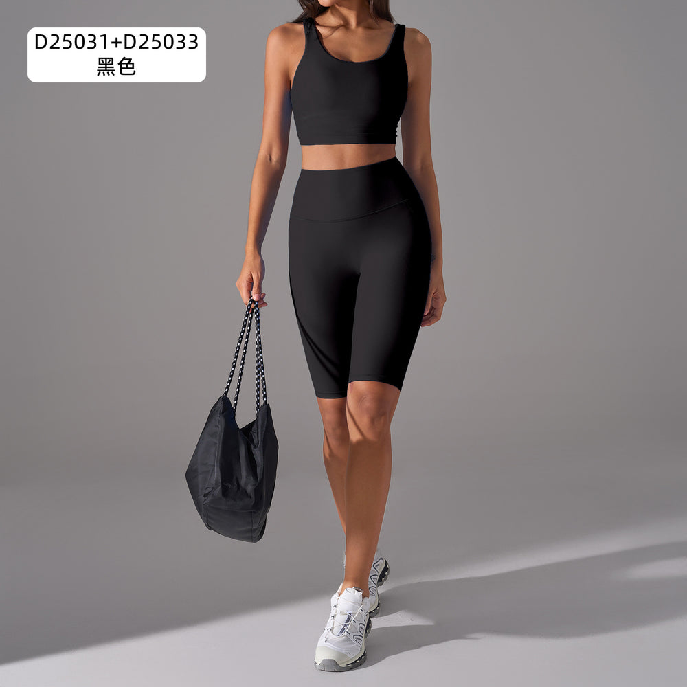 Naked feeling high-intensity sports bra women's no embarrassment line elastic tummy tight half length pants fitness yoga suitsuit