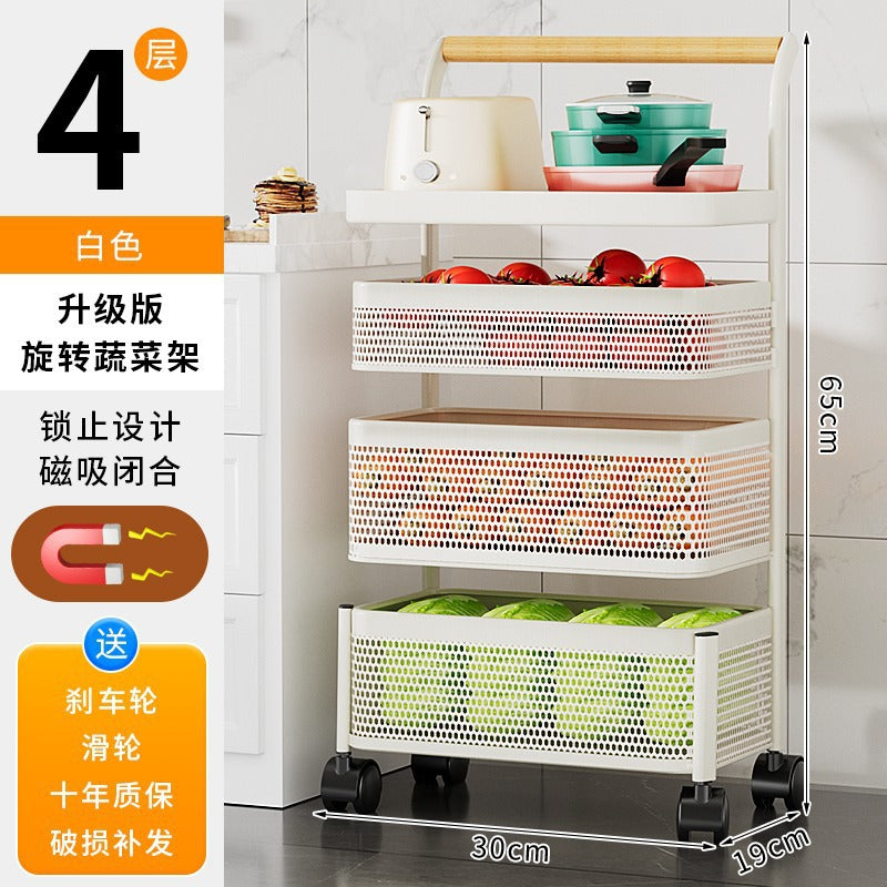 Kitchen trolley storage rack - multi-tier, space-saving, mobile, multi-functional organizer for fruits, vegetables, snacks, and general storage
