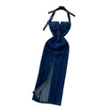 Goddess style sexy halterneck dress women's  summer clever slit waist tube top denim hip skirt