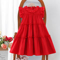 girls' summer dress - classic red sleeveless lace-trimmed sundress with open back - stylish princess dress for kids