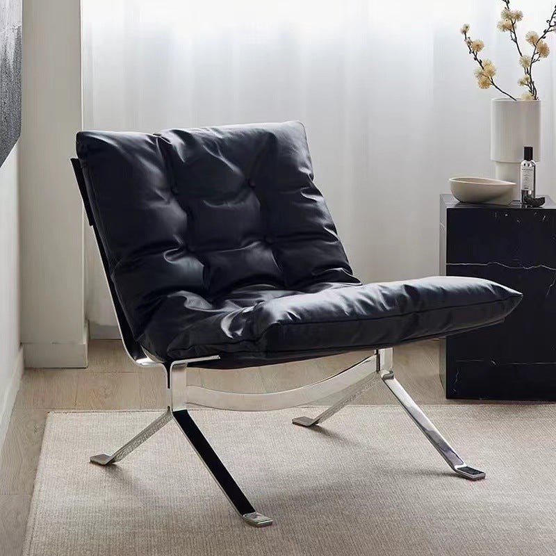 Ohm casual chair - nordic wabi-sabi style designer import: leather, goose down filling, metal frame, comfortable single sofa chair