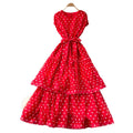 French polka dot round neck sleeveless dress women's red high waist slimming a-line dress elegant commute maxi dress