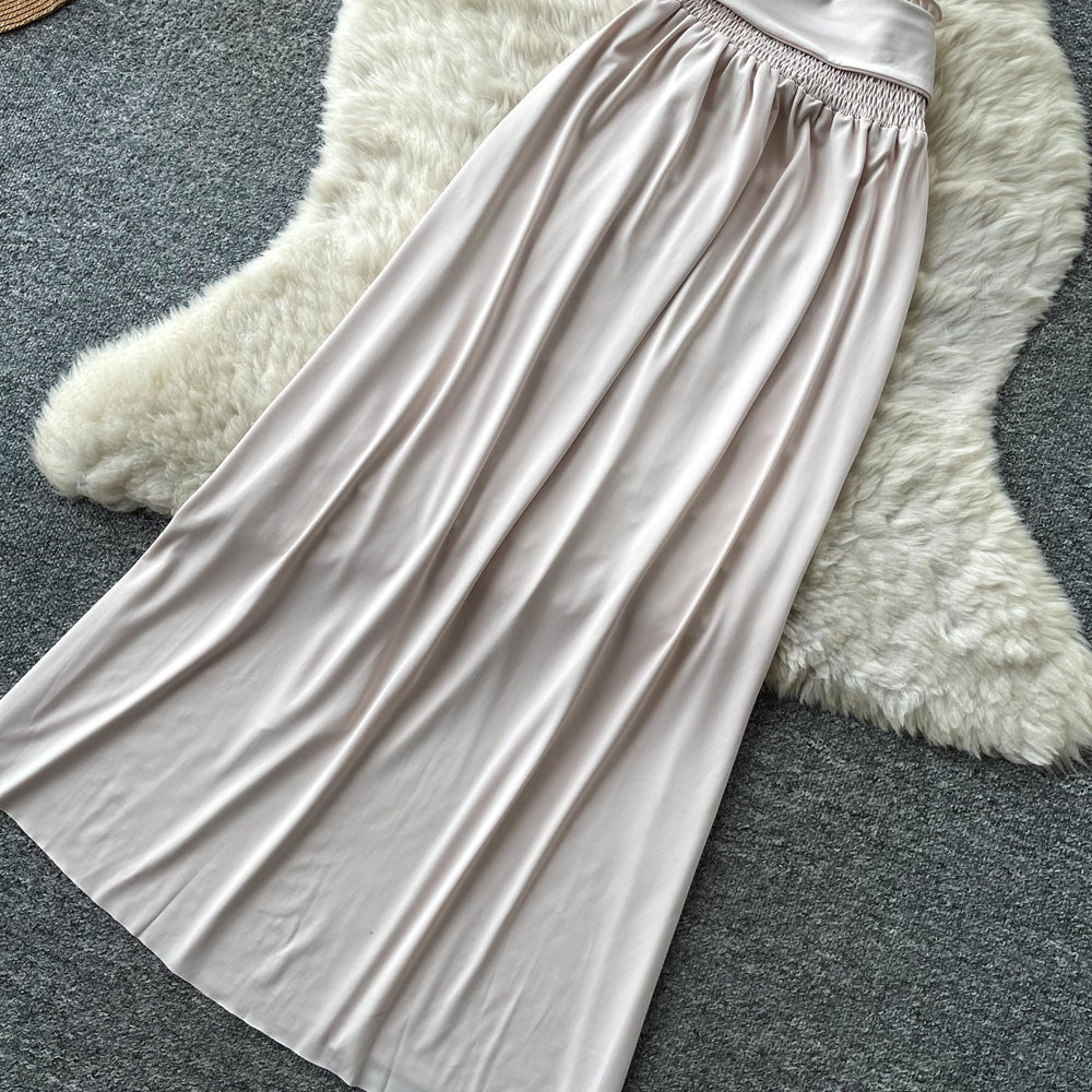 Vacation style halterbacklessbowstwo-piece set women's summer romantichigh waistslimming lookelegantfashionsuit